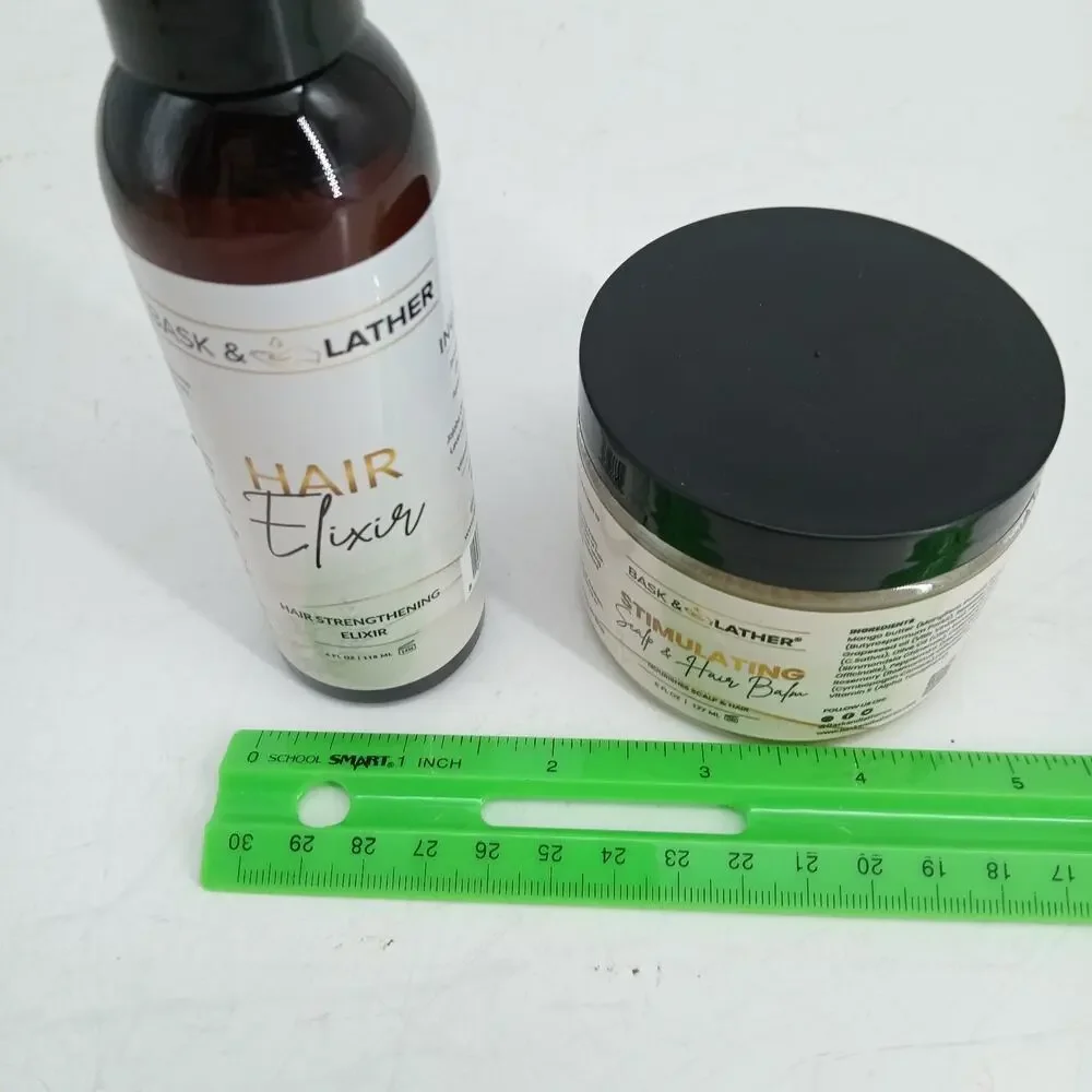 2X Bask & Lather Stimulating Scalp Hair Balm Moisturizing Dry Hair & Elixir New